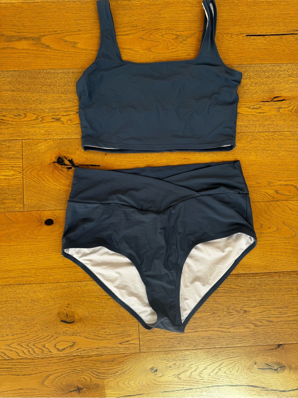 Women's High-Waist Two-Piece Swim Set in Gray-Navy